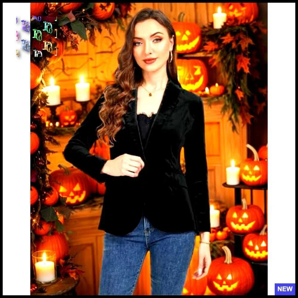 Velvet Blazer Jacket Slim Fit Shawl Lapel Business Casual Office Wear